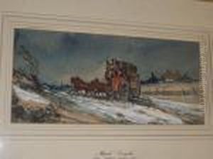 'mail Coach' - Horses And Carriage On A Snowypath