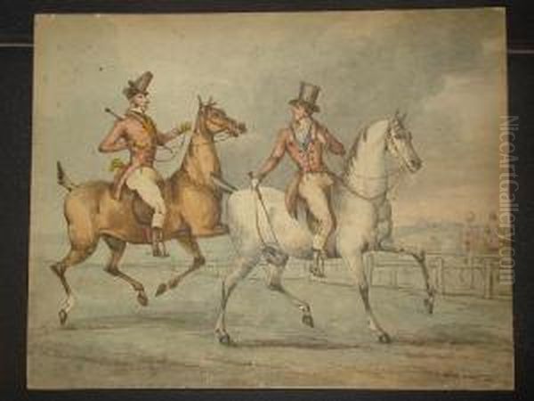 Two Gentleman Arriving At The Races On Horseback - view 1