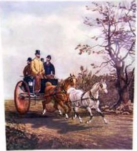 Two Horses Pulling An Open Two Wheel Carriage by Henry Thomas Alken