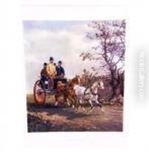 Two Horses Pulling An Open Two
Wheel Carriage, With A Driver And Three Other Passengers, Along A
Country Road by Henry Thomas Alken