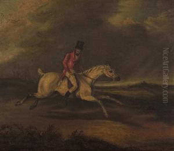 Huntsman On Horseback Galloping In An Extensive Landscape - view 1