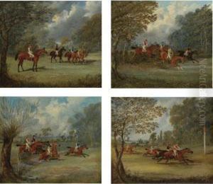 The Steeplechase: The Start, A
Slap At A Brook, Over The Hedge And The Finish (a Set Of Four) by Henry Thomas Alken