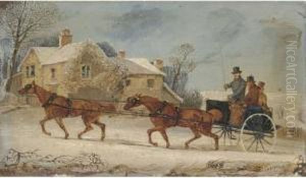 A Horse And Coach Driving Through The Snow - view 1