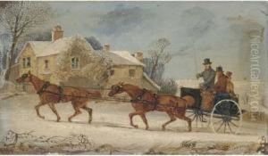 A Horse And Coach Driving Through The Snow