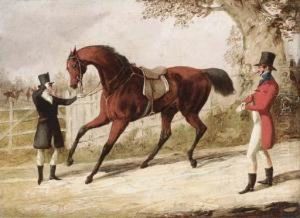 A Huntsman And His Groom With A Saddled Bay Hunter, The Meetbeyond by Henry Thomas Alken