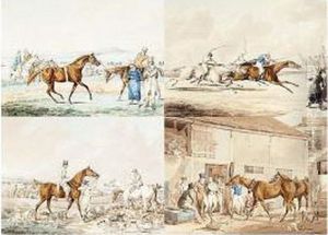 A Group Of Watercolours For 'the High Mettled Racer'