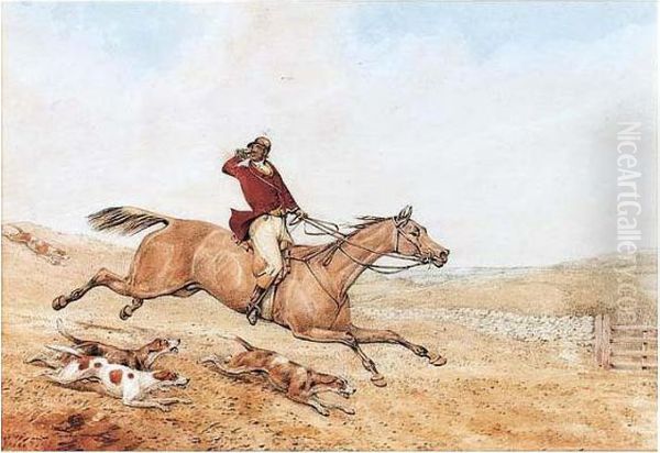 Huntsman Sounding His Horn; Huntsman Riding With The Hounds - view 1