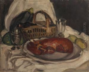 Nature Morte Festive Au Homardet Bouteille De Vin