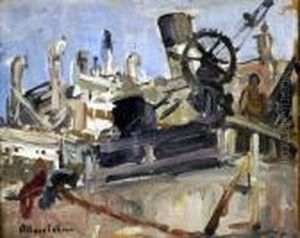 [ Matadi.] Huile Sur Panneau Signee En Bas A Gauche by Fernand Allard L'Olivier