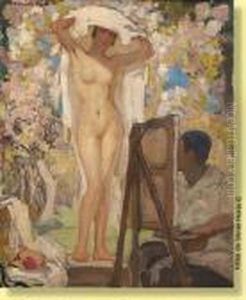 Modele Nu Et Peintre Au Chevalet
