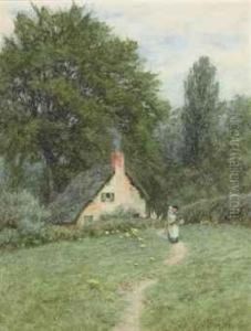 A Thatched Cottage, Near Disley, Cheshire by Helen Mary Elizabeth Allingham