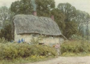 A Young Girl Outside A Cottage In Hagbourne, Berkshire