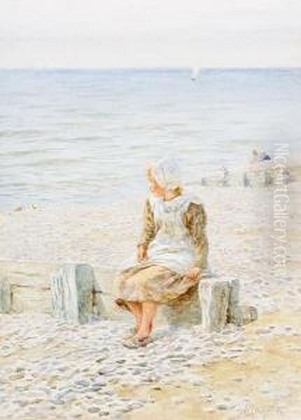 Girl Seated On A Beach - view 1