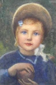 Portrait Of A Young Girl In A Bonnet Holding Anapple by Helen Mary Elizabeth Allingham