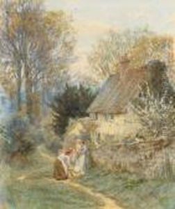 A Basket Woman With Henry Allingham And His Nanny, Elizabeth Haddon by Helen Mary Elizabeth Allingham