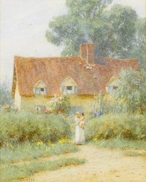 A Mother And Child Outside A Countrycottage - view 1