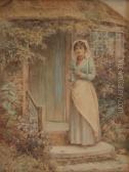 Study Of A Lady Wearing A Whitebonnet And Blue Dress With White Pinafore - view 1