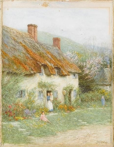 Mother And Child Outside A Country Cottage - view 1