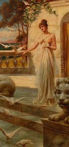 An Elegant Woman Feeding Birds by Sir Lawrence Alma-Tadema