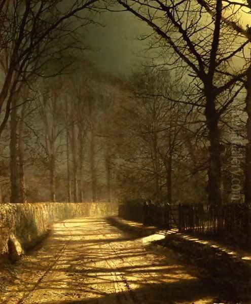 A Moonlit Lane with two lovers by a gate - view 1