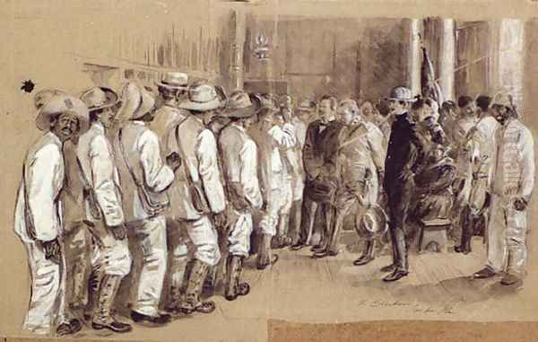 General Lecret and Colonel Figuretti Inspecting Cuban Recruits at Cuban Headquarters - view 1