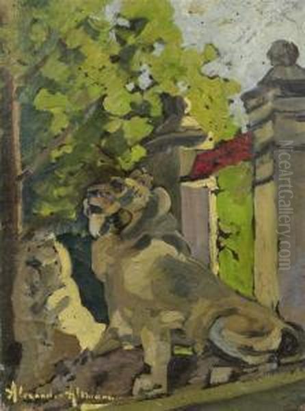 Lions Infront Of A Gate - view 1