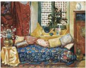 Interieur Au Divan Bleu Et Aux Coussins