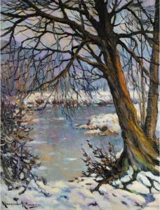Tree By The Lake In Winter by Alexander Altmann