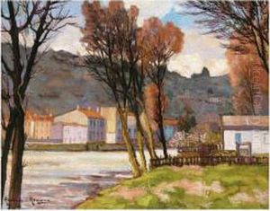 Houses Nestling On The Riverbank by Alexander Altmann