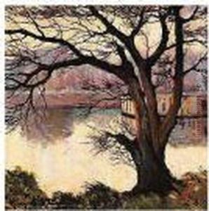 On The Riverbank, Signed In Latin, Oil On Canvas, 92.5 By 92.5 Cm., 36 1/4 By 36 1/4 In by Alexander Altmann