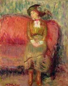 Girl Seated on a Red Sofa by William Glackens