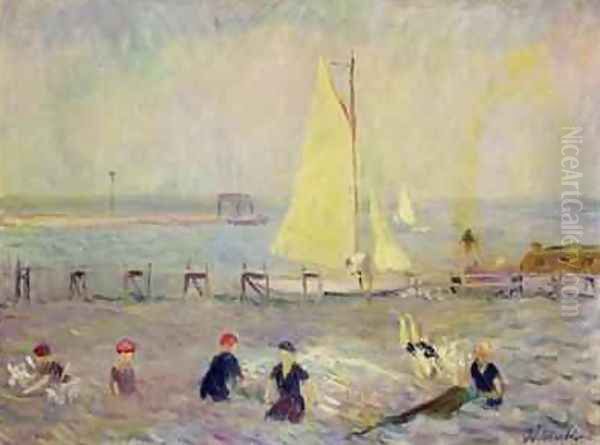 Seascape with Two Sailboats and Six Bathers - view 1