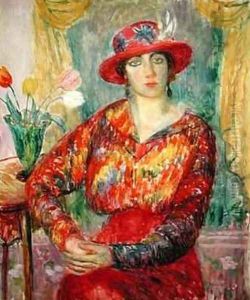 Girl in a Red Dress and Hat by William Glackens