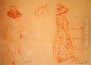 Red Two Women and a Head by William Glackens
