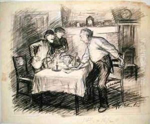 Interior with Three Men Getting Up from a Table by William Glackens