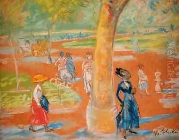 Park Woman in Blue under a Tree - view 1