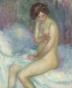 Nude Sitting on a Bed by William Glackens