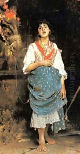 A Peasant Girl With A Horse by Esposito Gaetano