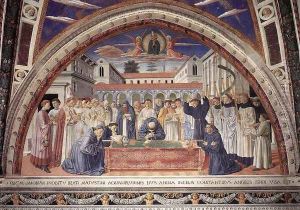 Funeral of St Augustine (scene 17, south wall) 1464-65 by Benozzo di Lese di Sandro Gozzoli