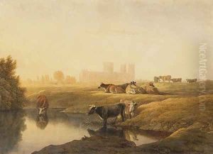 Cattle in Water Meadows with York Minster in the Distance by John Glover
