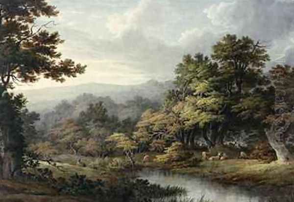 Forest Glade with Pool and Deer - view 1