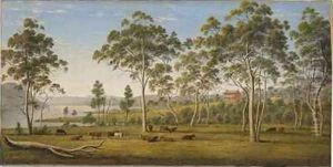 Mr Robinsons house on the Derwent Van Diemens Land by John Glover