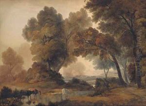 Cattle grazing in an extensive landscape by John Glover