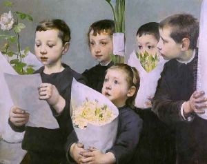 Paying Homage to the Teacher on a Holiday (Le Compliment un jour de fête à l'école) 1893 by Henri-Jules-Jean Geoffroy (Geo)