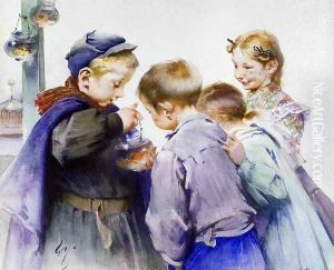 Children with Fish by Henri-Jules-Jean Geoffroy (Geo)