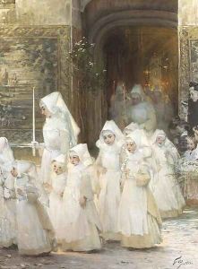 Theorie des petites filles a la procession de la fete dieu by Henri-Jules-Jean Geoffroy (Geo)