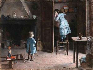 Children in an interior by Henri-Jules-Jean Geoffroy (Geo)