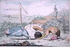 Changing Places or Fox stinking the Badger out of his Nest by James Gillray
