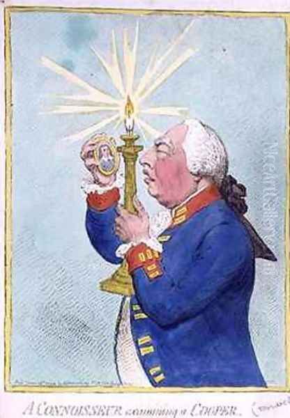 A Connoisseur examining a Cooper George III 1738-1820 fearing a new revolution peers at a portrait of Cromwell - view 1
