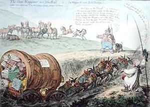The State Waggoner and John Bull or The Waggon too much for the Donkeys by James Gillray